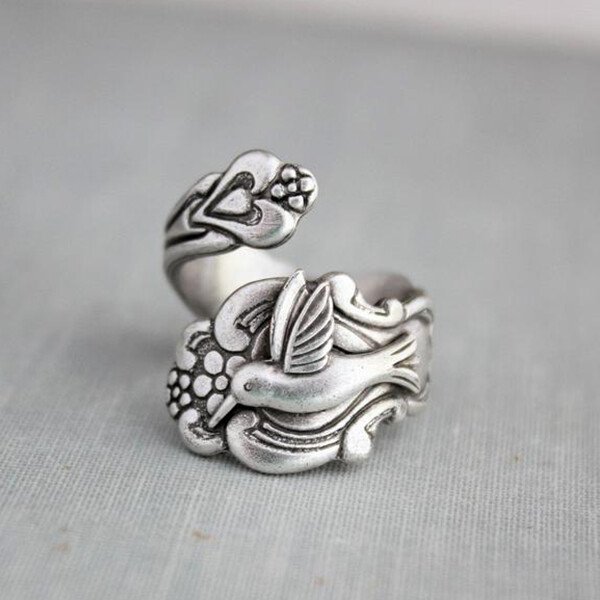 Vintage Silver Hummingbird Spoon Ring