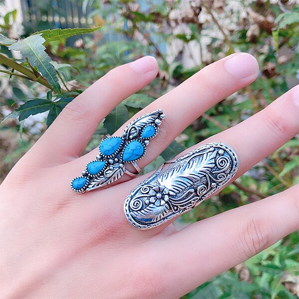 Vintage Feather Totem Silver Ring