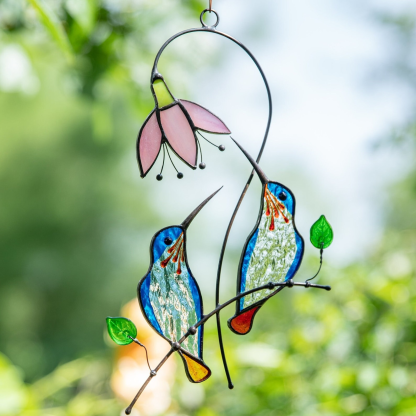 💕Handmade Stained Glass Kingfisher Hummingbird Suncatcher, Bird Window Hanging, Unique Home Decor, Gift for Mom