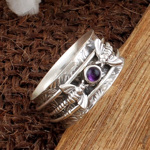 925 Bee Purple Gemstone Meditation Ring