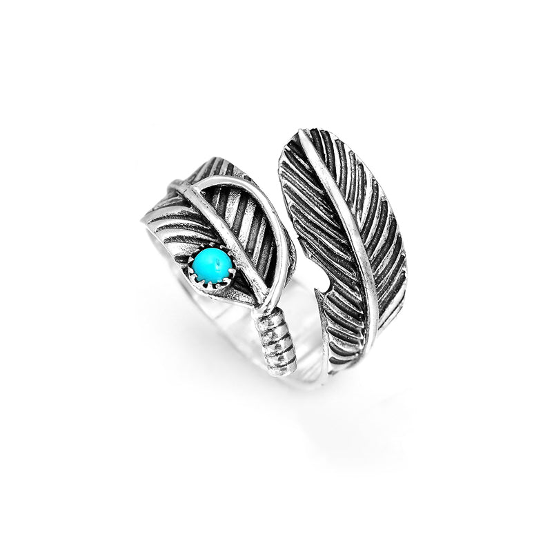 For Memorial  S925 Guardian Angel Turquoise Feather Ring