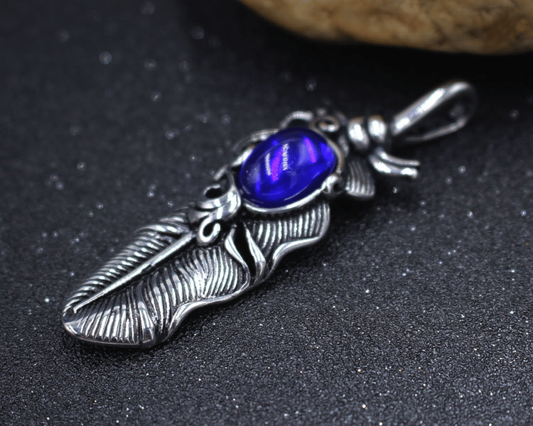 925 Sapphire Feather Pendant
