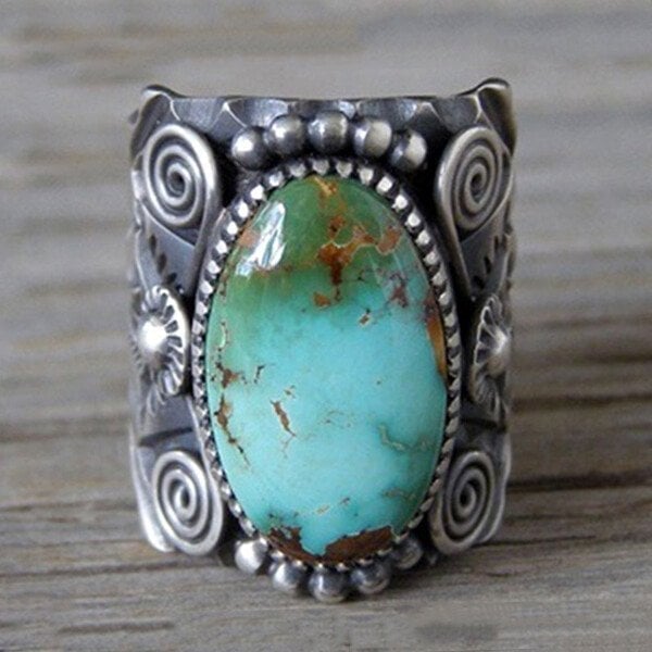 925 Vintage Turquoise Swirl Ring