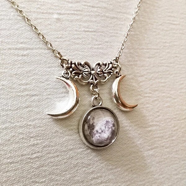 Sterling Silver Triple Moon Pendant Necklace