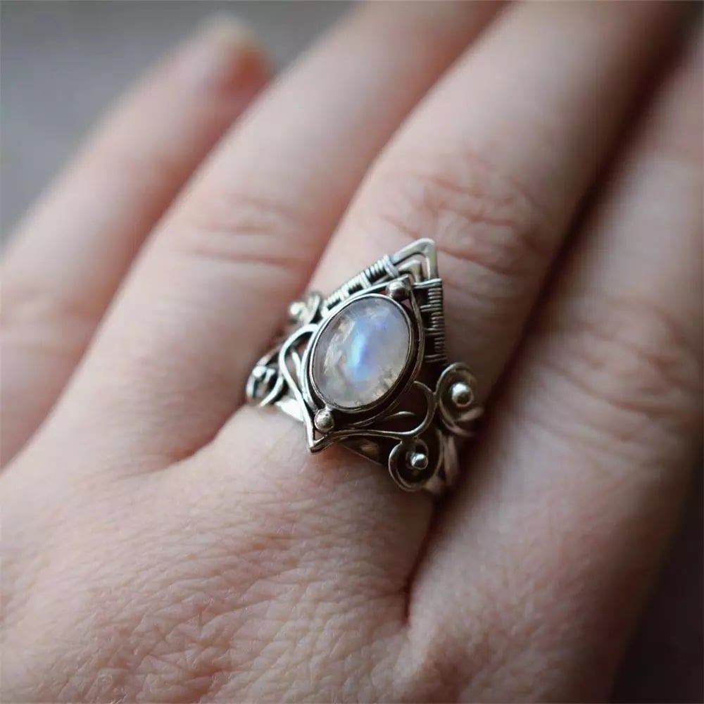 925 Triangle Moonlight Gemstone Ring