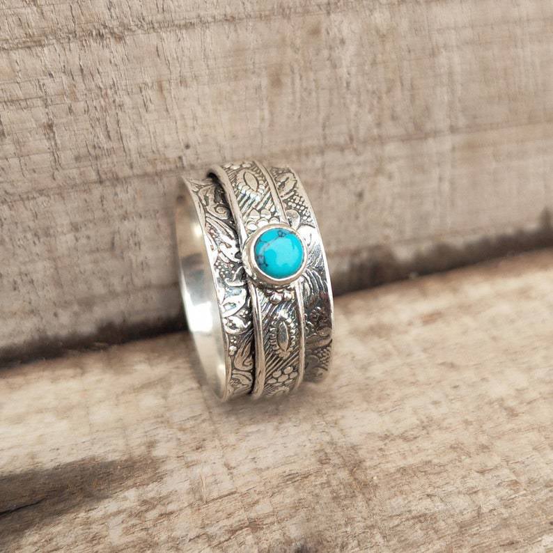 925 Suspended Turquoise Swivel Ring