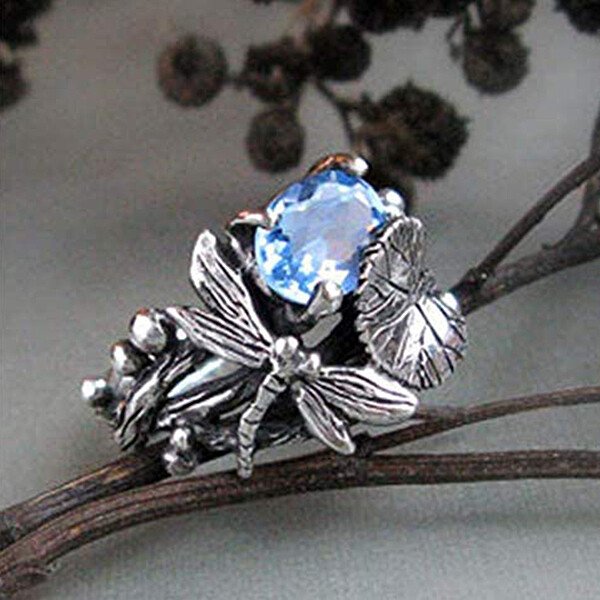 Vintage Dragonfly Blue Zircon Ring