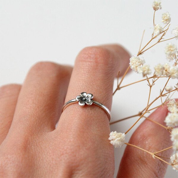Sterling Silver Simple Cherry Blossom Ring