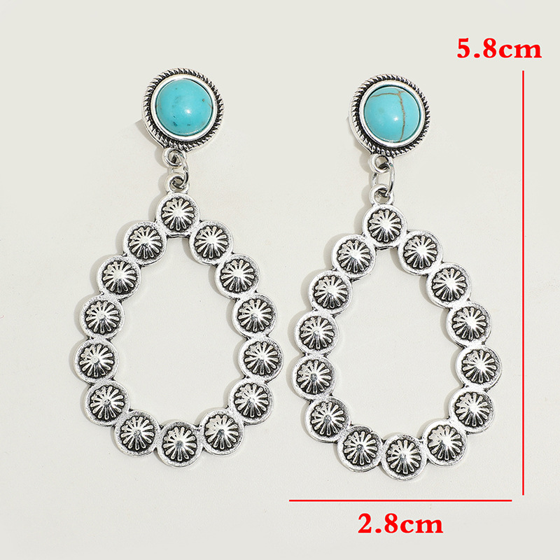 Boho Round Turquoise Stitched Pumpkin Blossom Earrings