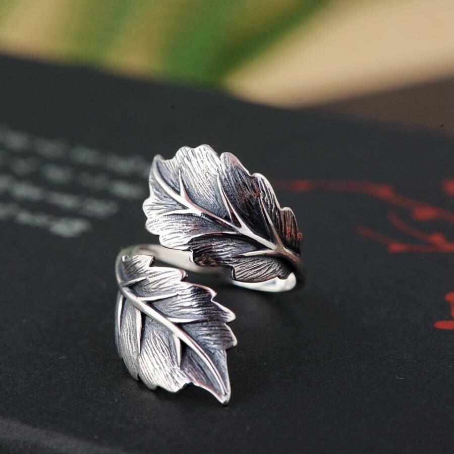 Sterling Silver Leaf Adjustable Ring