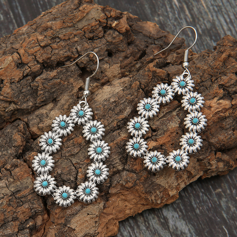 Women's Turquoise Drop Flower Earrings