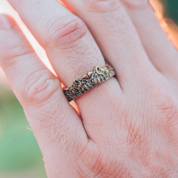 Vintage Gold Mountains and Forest Ring