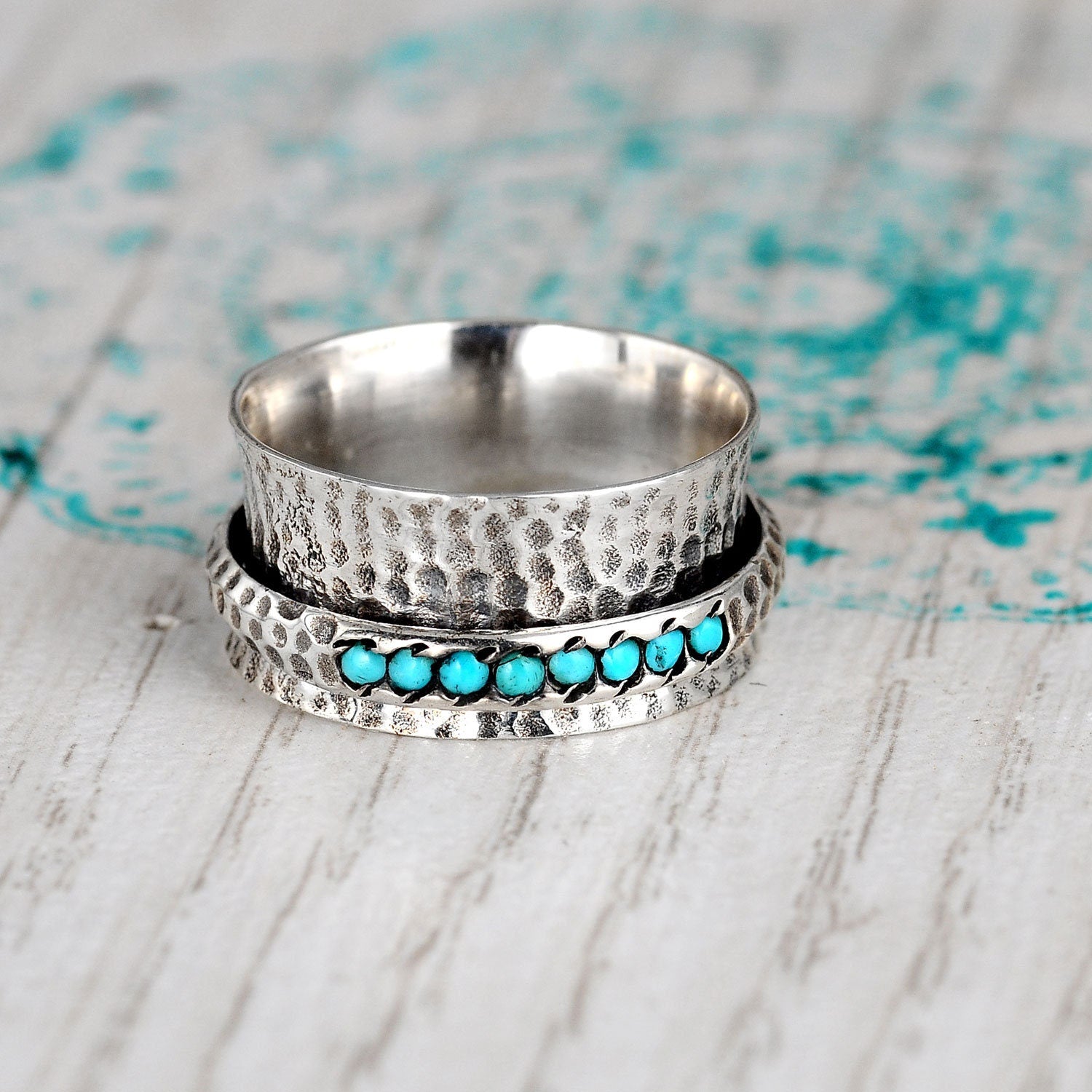 S925 MultiTurquoise Large Circle Ring