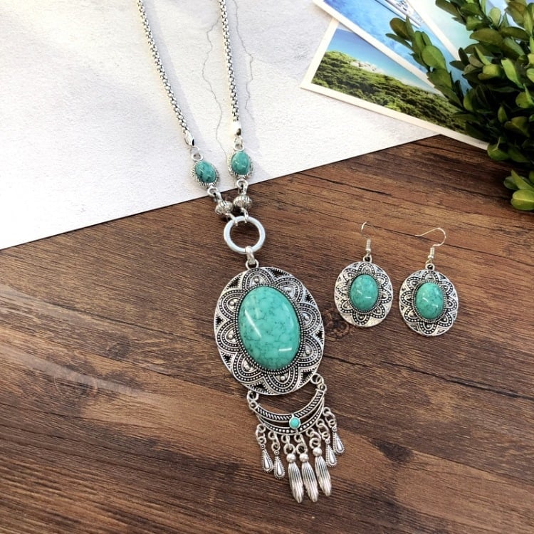 925 Tassel sweater turquoise necklace