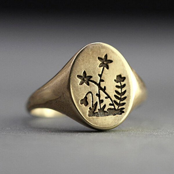 Vintage Wildflower Signet Ring
