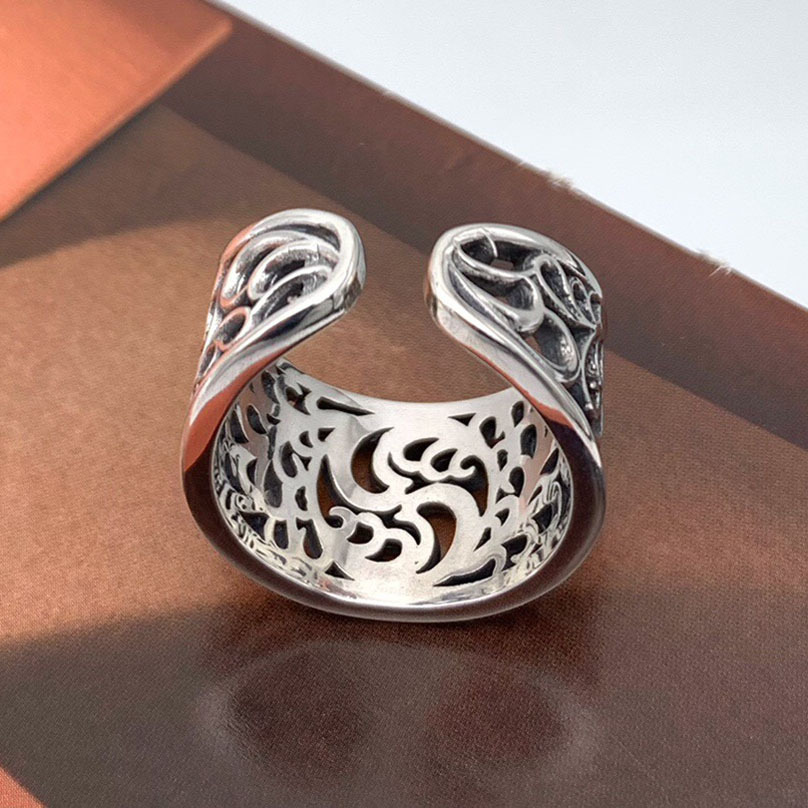 S925 Hemerocallis hollowcarved design Adjustable Ring