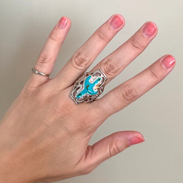 Western Country Turquoise Cactus Ring