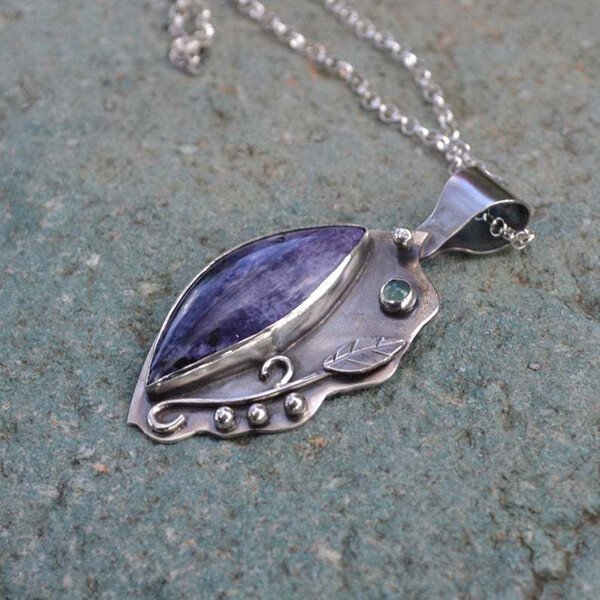 Amethyst Leaf Pendant Necklace