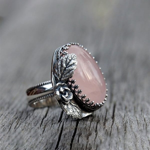 925 Retro Rose Pink Crystal Ring