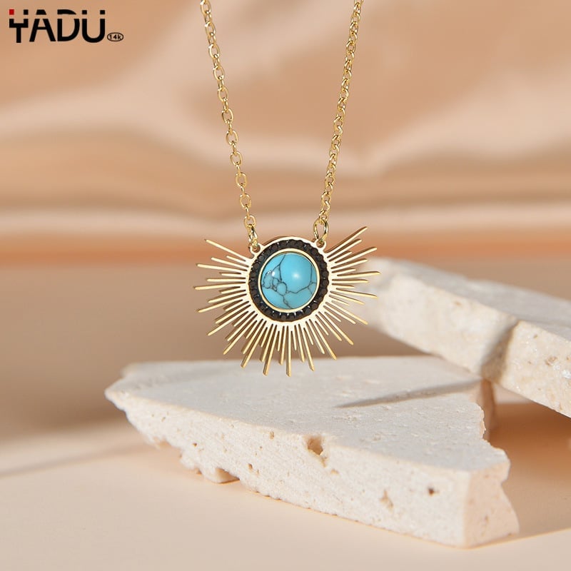 925 Gold sunflower turquoise pendant