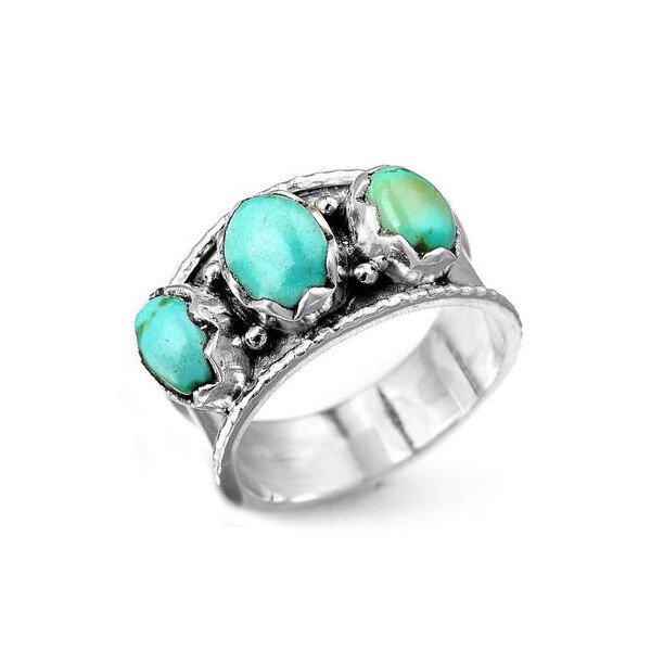 925 Sterling silver Three Stone Turquoise Ring