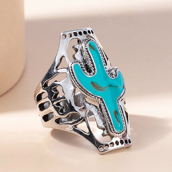 Western Country Turquoise Cactus Ring