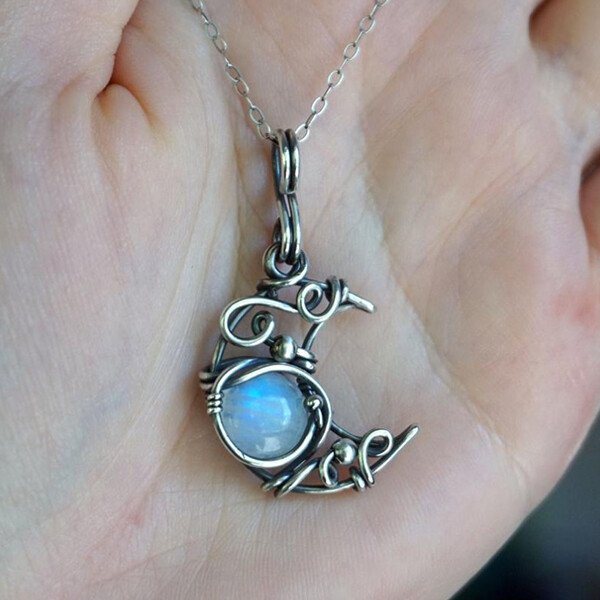 Moonstone Crescent Moon Pendant Necklace