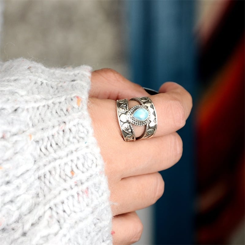 925 Turquoise Drop Openwork Ring