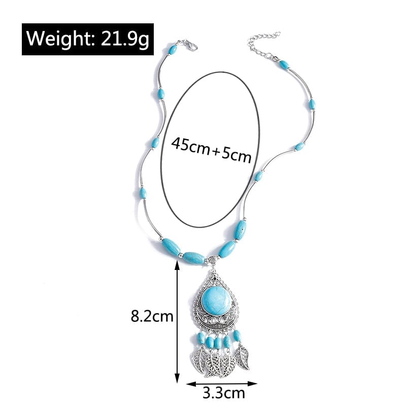 925 Turquoise Leaf Tassel Necklace
