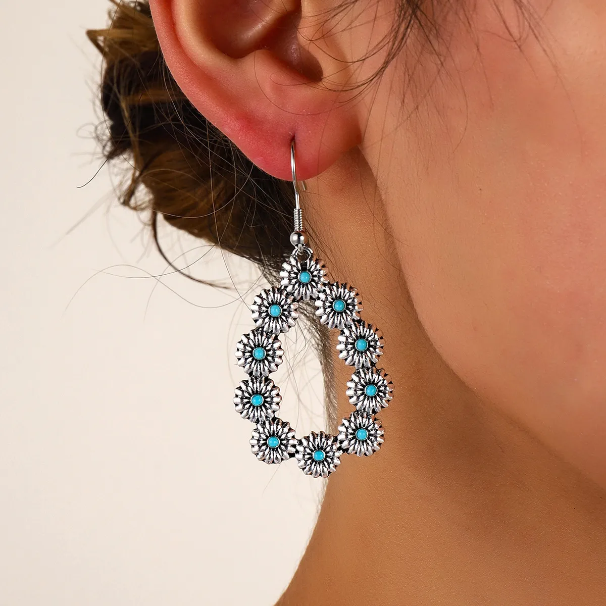 Women's Turquoise Drop Flower Earrings