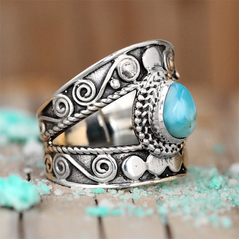 925 Turquoise Drop Openwork Ring