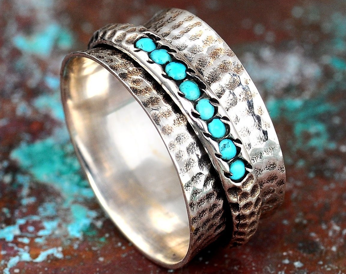 S925 MultiTurquoise Large Circle Ring