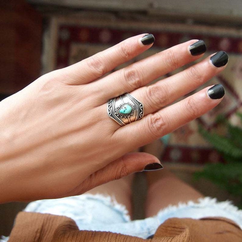 Retro Bohemian Turquoise Irregular Ring