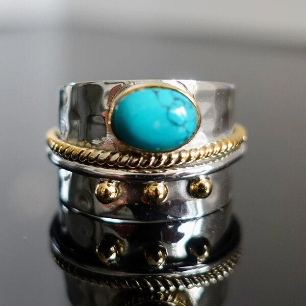 Sterling Silver Turquoise Wide Band Ring