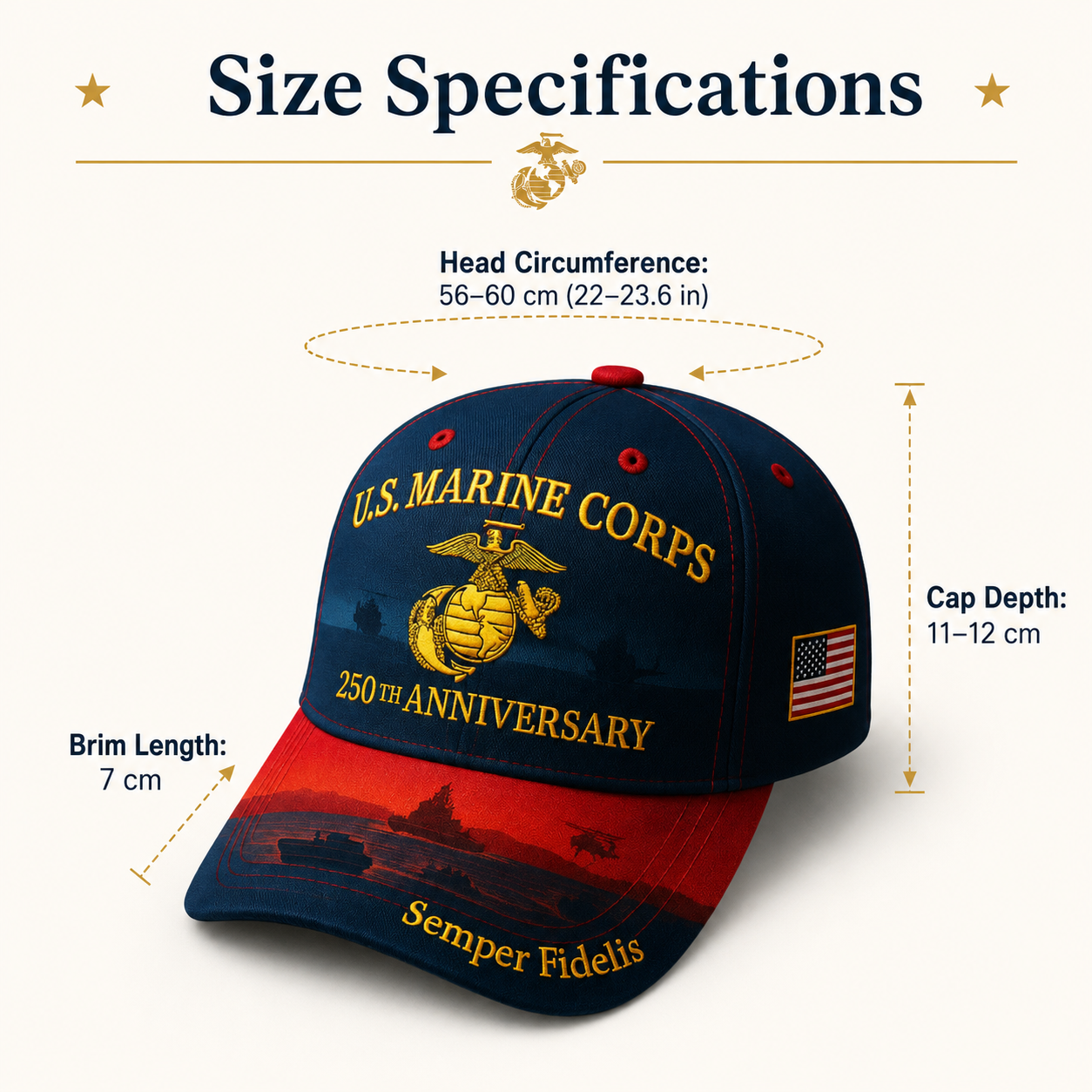 U.S. Marine Corps 250th Anniversary Commemorative Embroidered Cap 🇺🇸