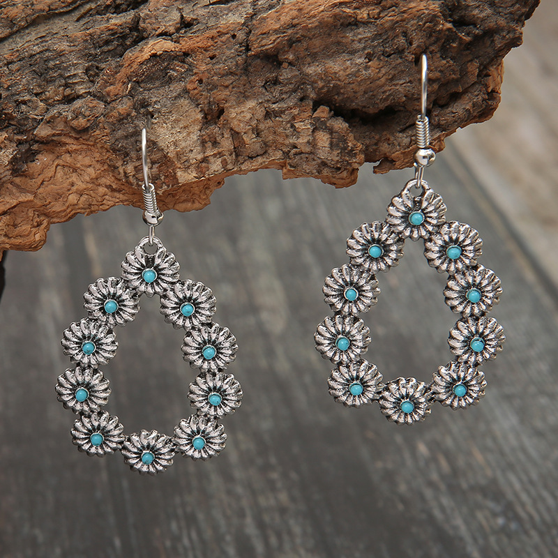 Women's Turquoise Drop Flower Earrings