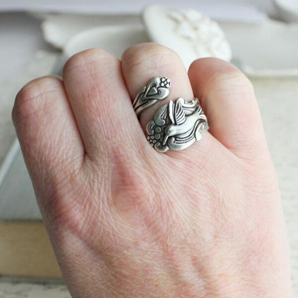 Vintage Silver Hummingbird Spoon Ring