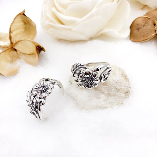 Vintage Silver Sunflower Ring