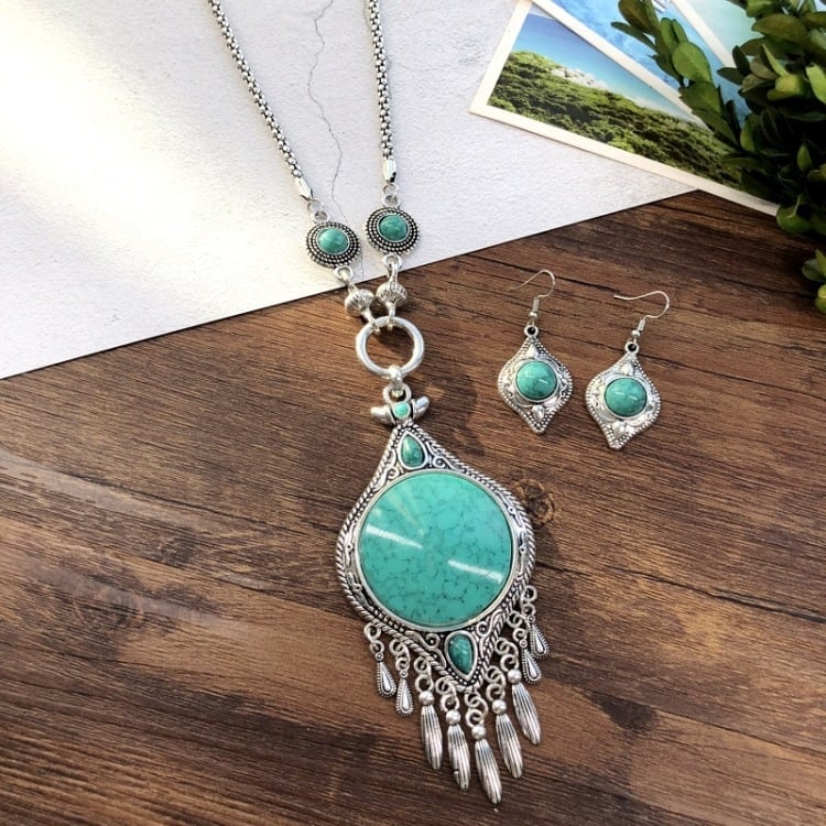 925 Tassel sweater turquoise necklace