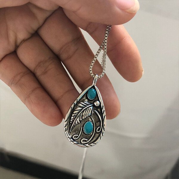 Turquoise Feather Pendant Necklace