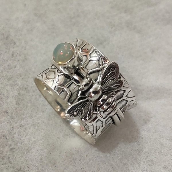 925 Bee Gemstone Meditation Spinner Ring