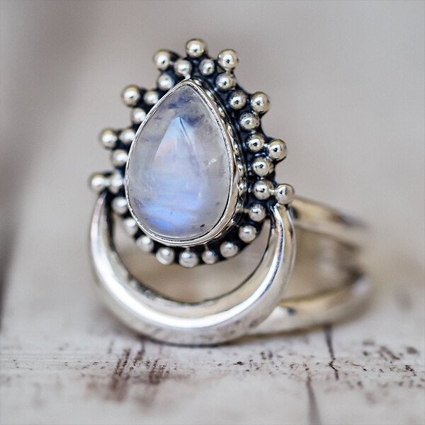 Crescent Moonstone Ring