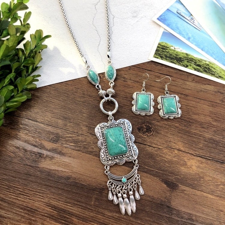925 Tassel sweater turquoise necklace