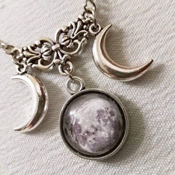 Sterling Silver Triple Moon Pendant Necklace