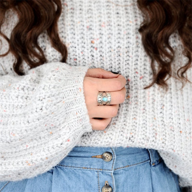 925 Turquoise Drop Openwork Ring