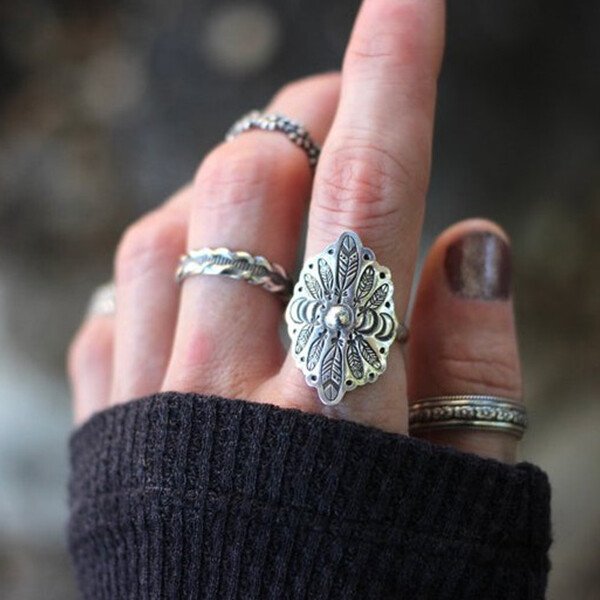 Silver Feather Moon Phase Ring