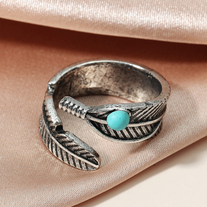 For Memorial  S925 Guardian Angel Turquoise Feather Ring