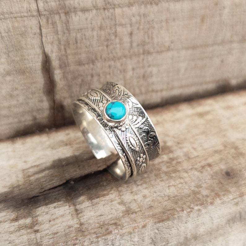 925 Suspended Turquoise Swivel Ring