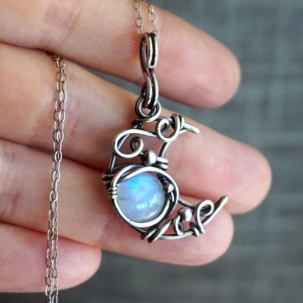 Moonstone Crescent Moon Pendant Necklace