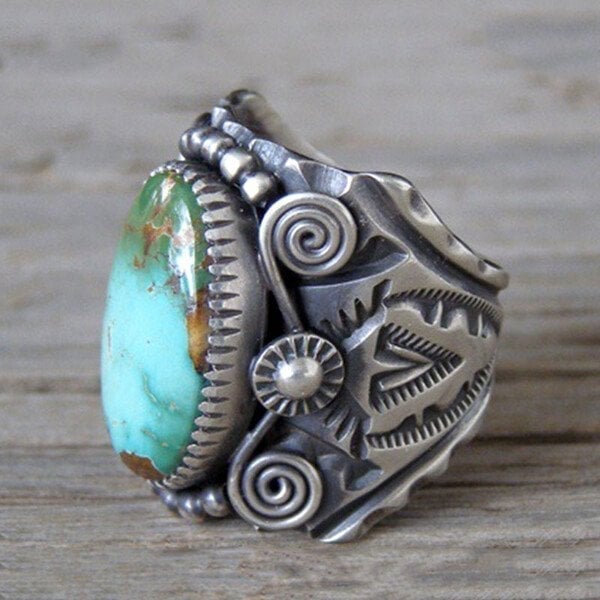 925 Vintage Turquoise Swirl Ring